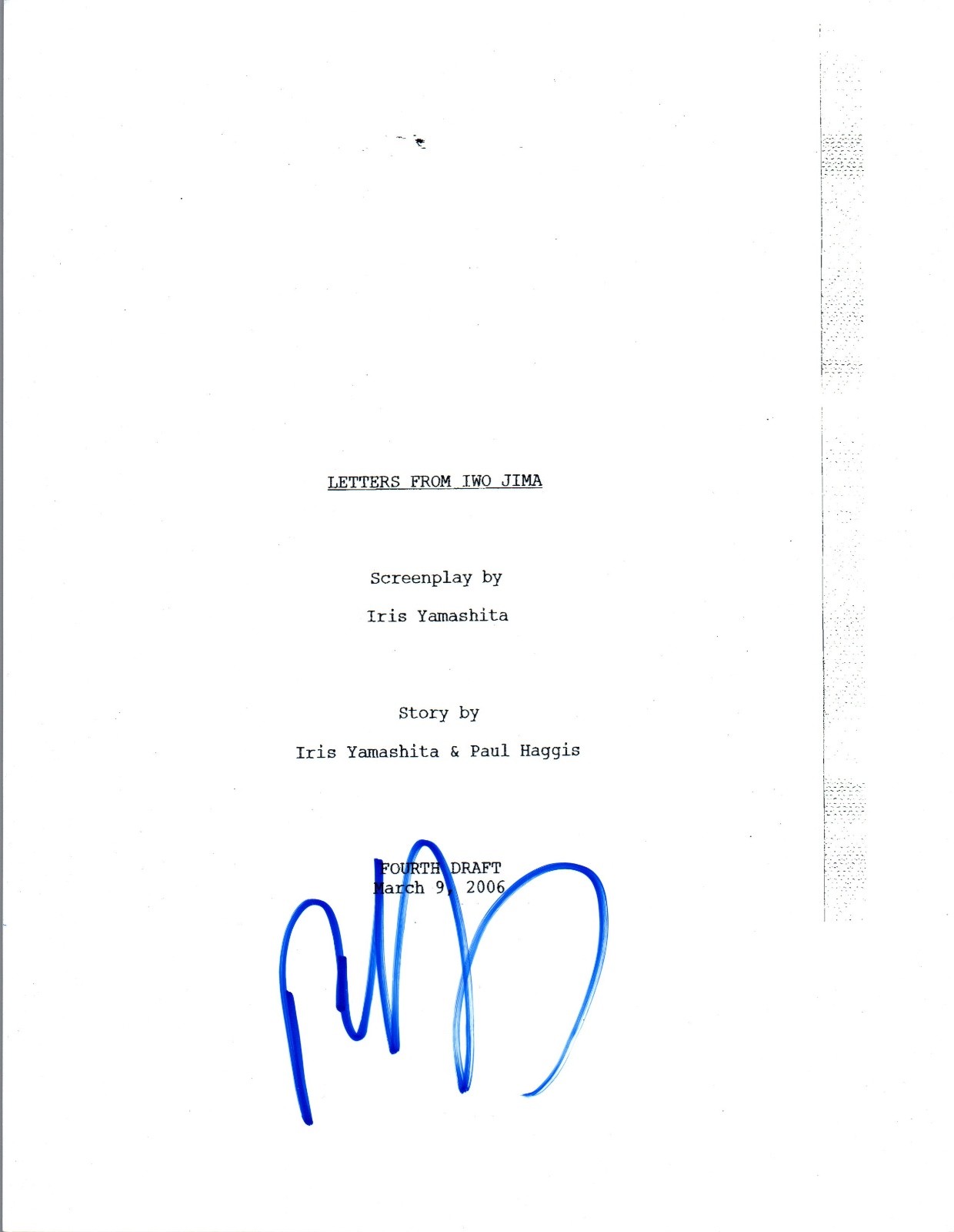 Paul Haggis Signed Autographed LETTERS FROM IWO JIMA Full Movie Script COA VD