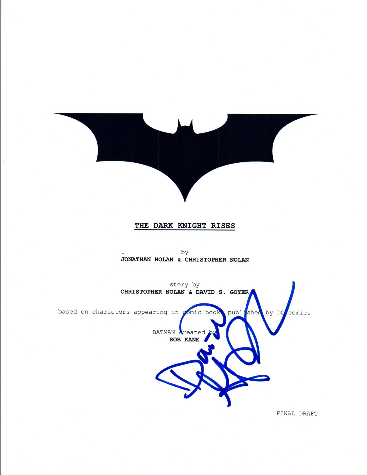 David Goyer Signed Autographed THE DARK NIGHT RISES Movie Script COA VD