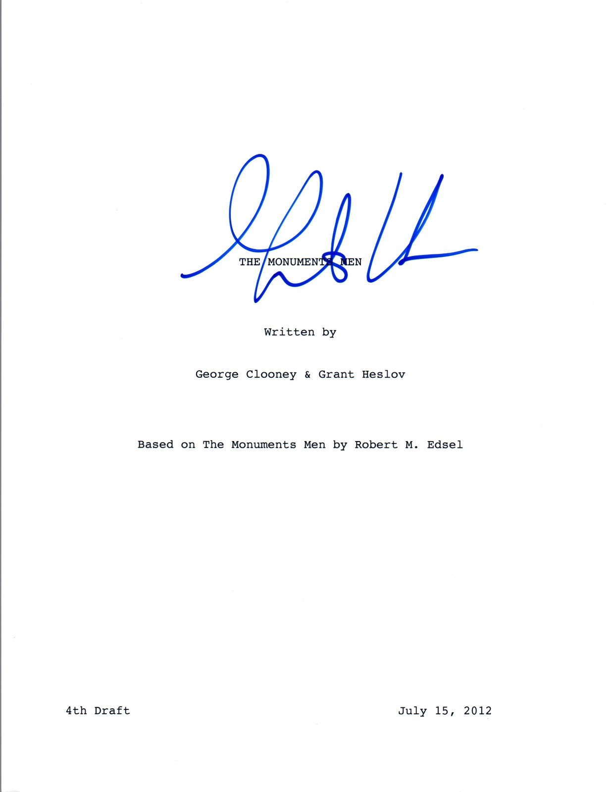 Grant Heslov Signed Autographed THE MONUMENTS MEN Full Movie Script COA VD