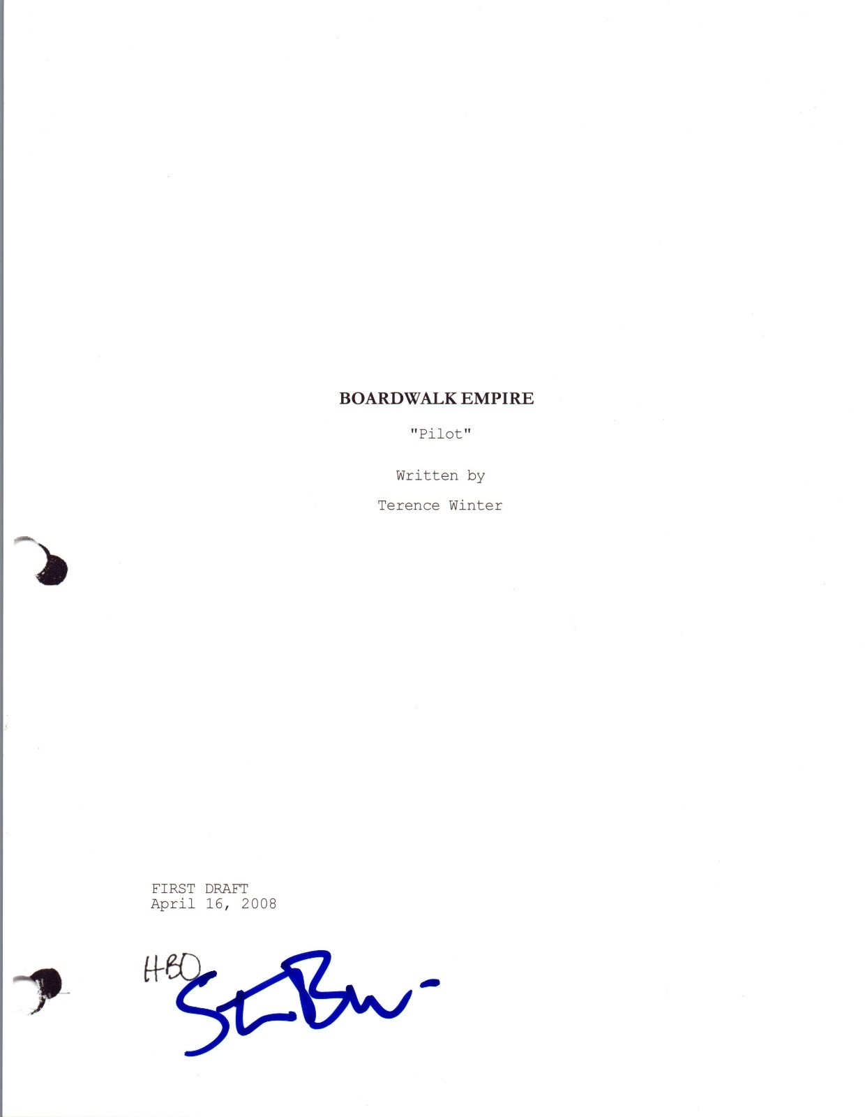 Steve Buscemi Signed Autographed BOARDWALK EMPIRE Pilot Episode Script COA VD