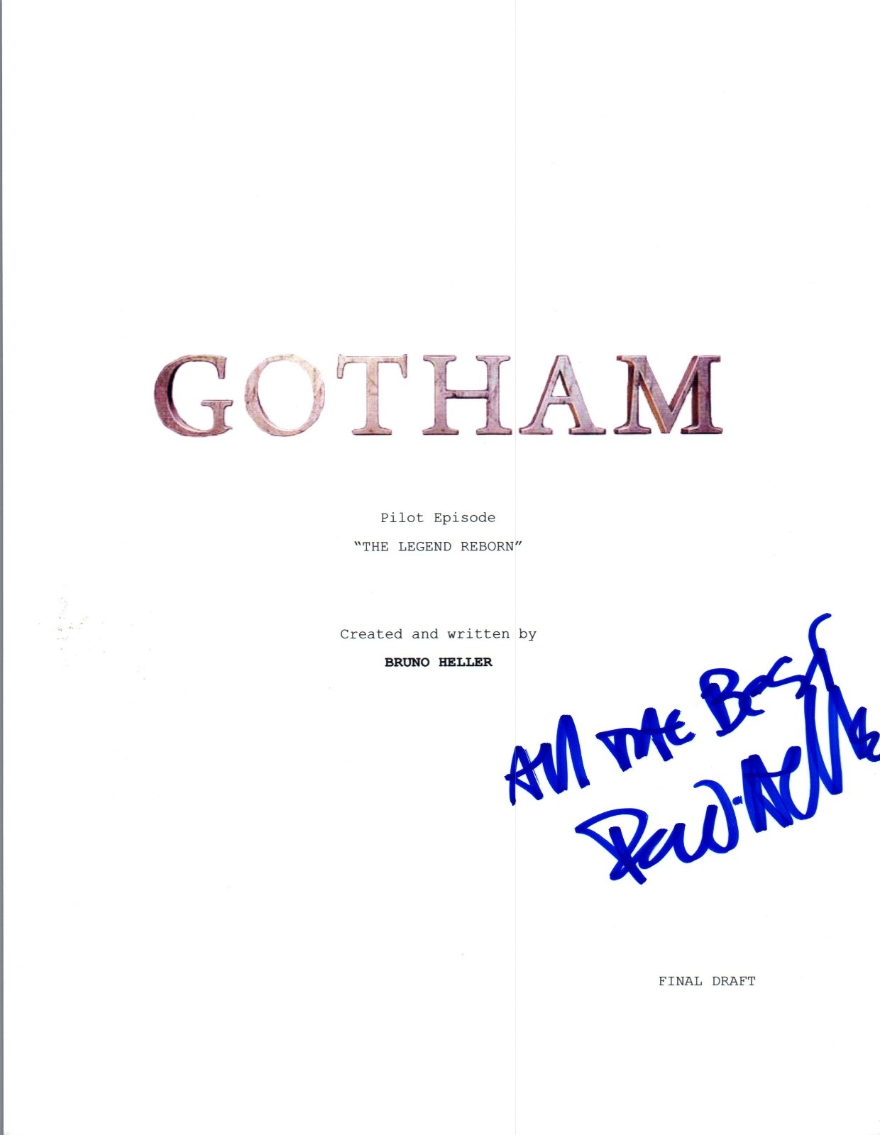 Bruno Heller Signed Autographed GOTHAM Pilot Episode Script COA VD