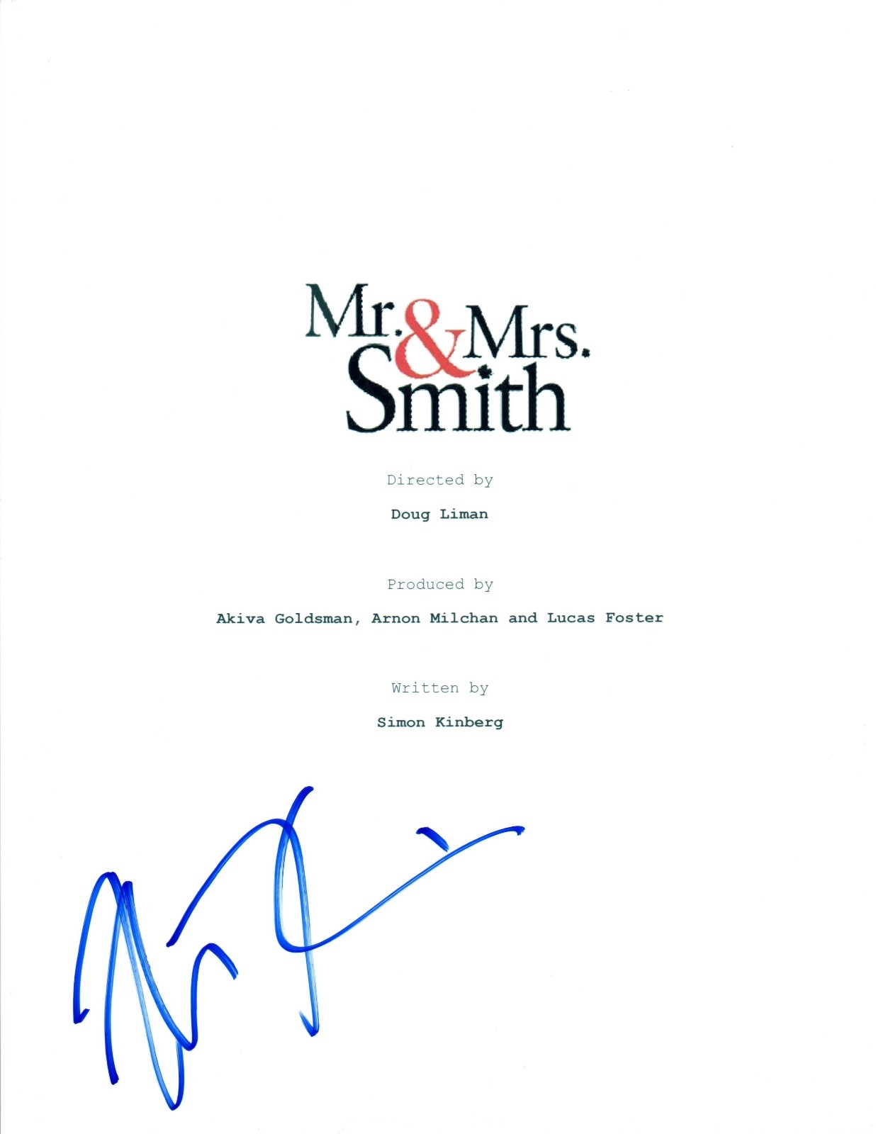 Simon Kinberg Signed Autographed MR & MRS. SMITH Screenwriter Movie Script COA
