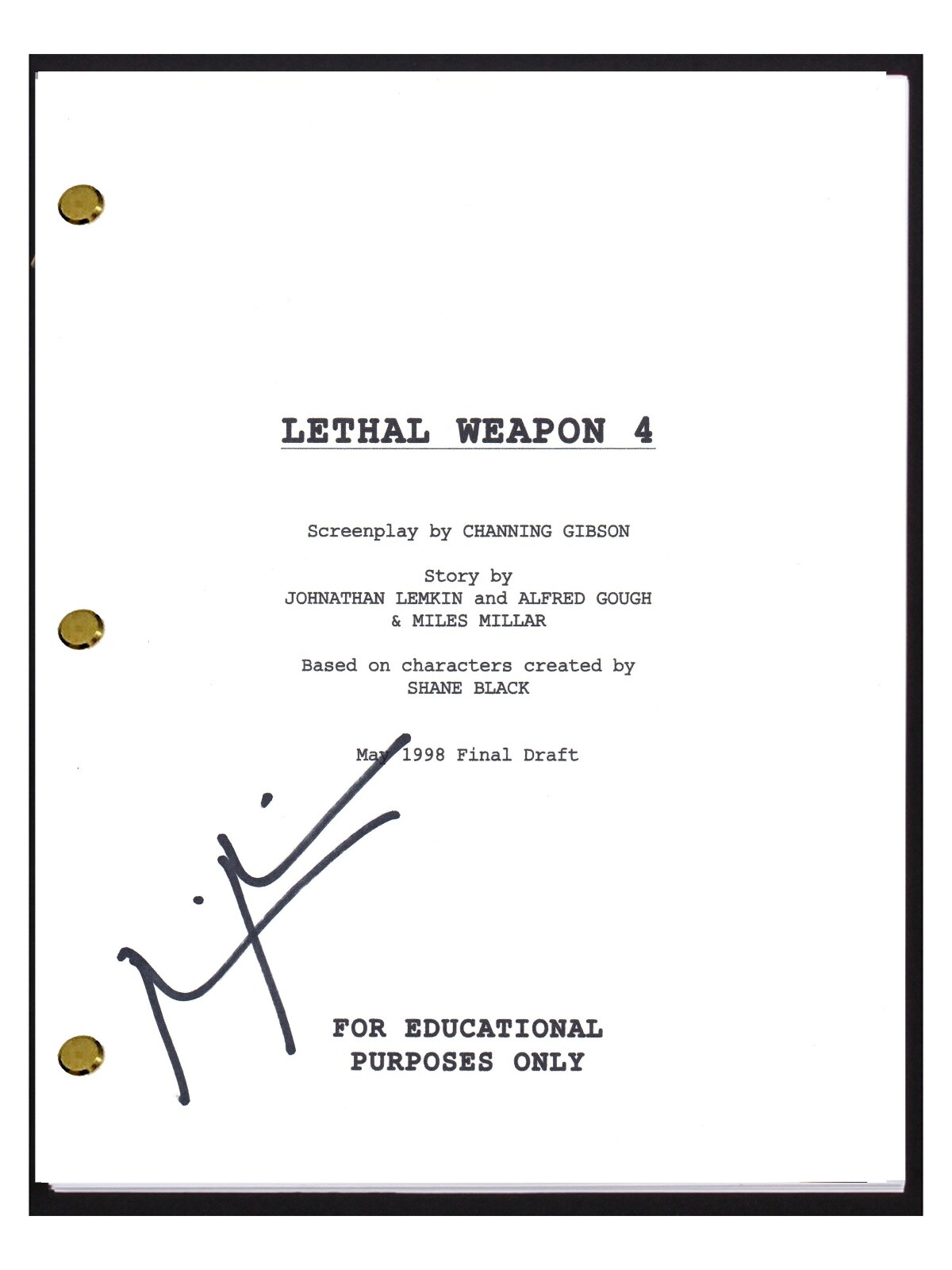Miles Millar Signed Autographed LETHAL WEAPON 4 Movie Script COA