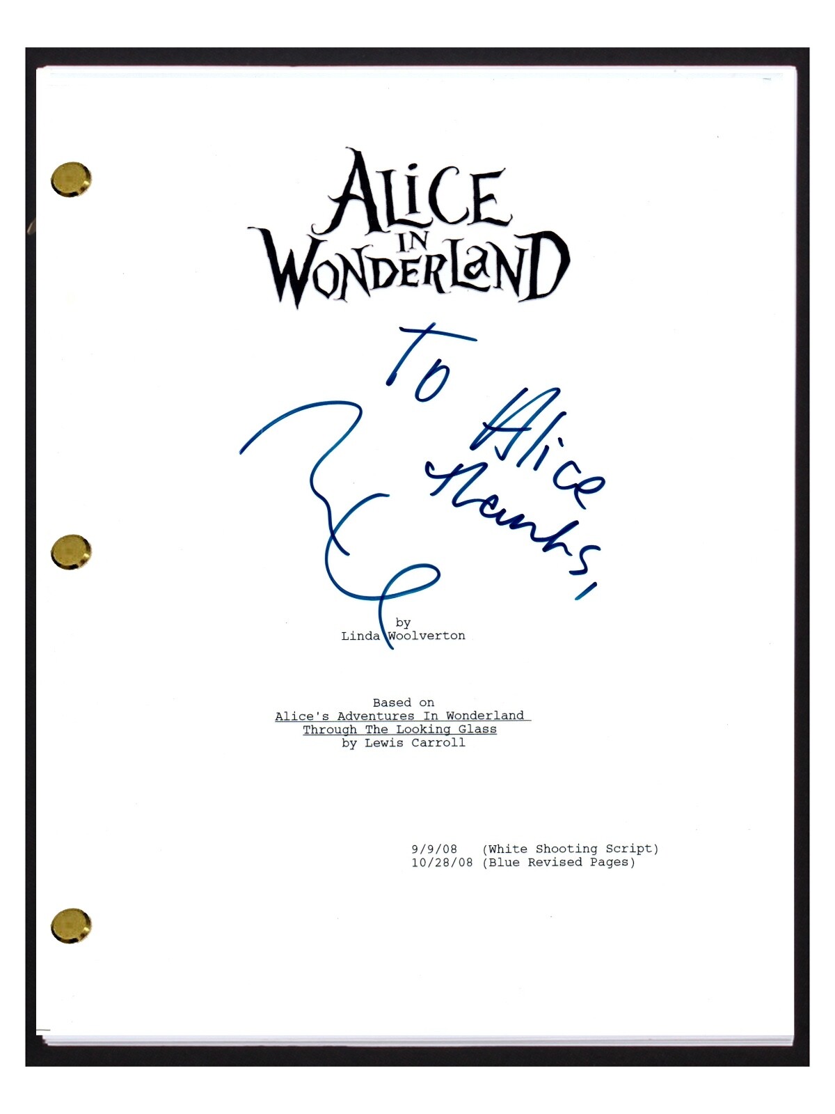 Mia Wasikowska Signed Autographed ALICE IN WONDERLAND Movie Script COA