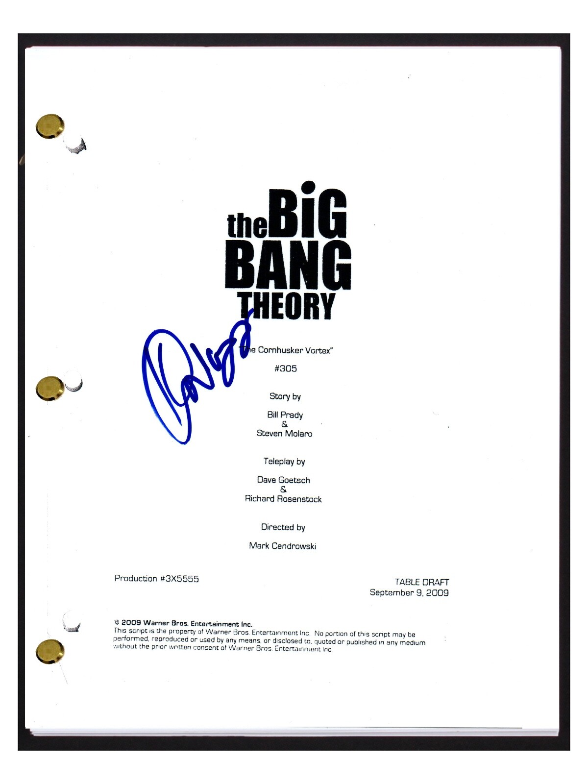 Kunal Nayyar Signed The Big Bang Theory The Cornhusker Vortex S3 E6 Script COA