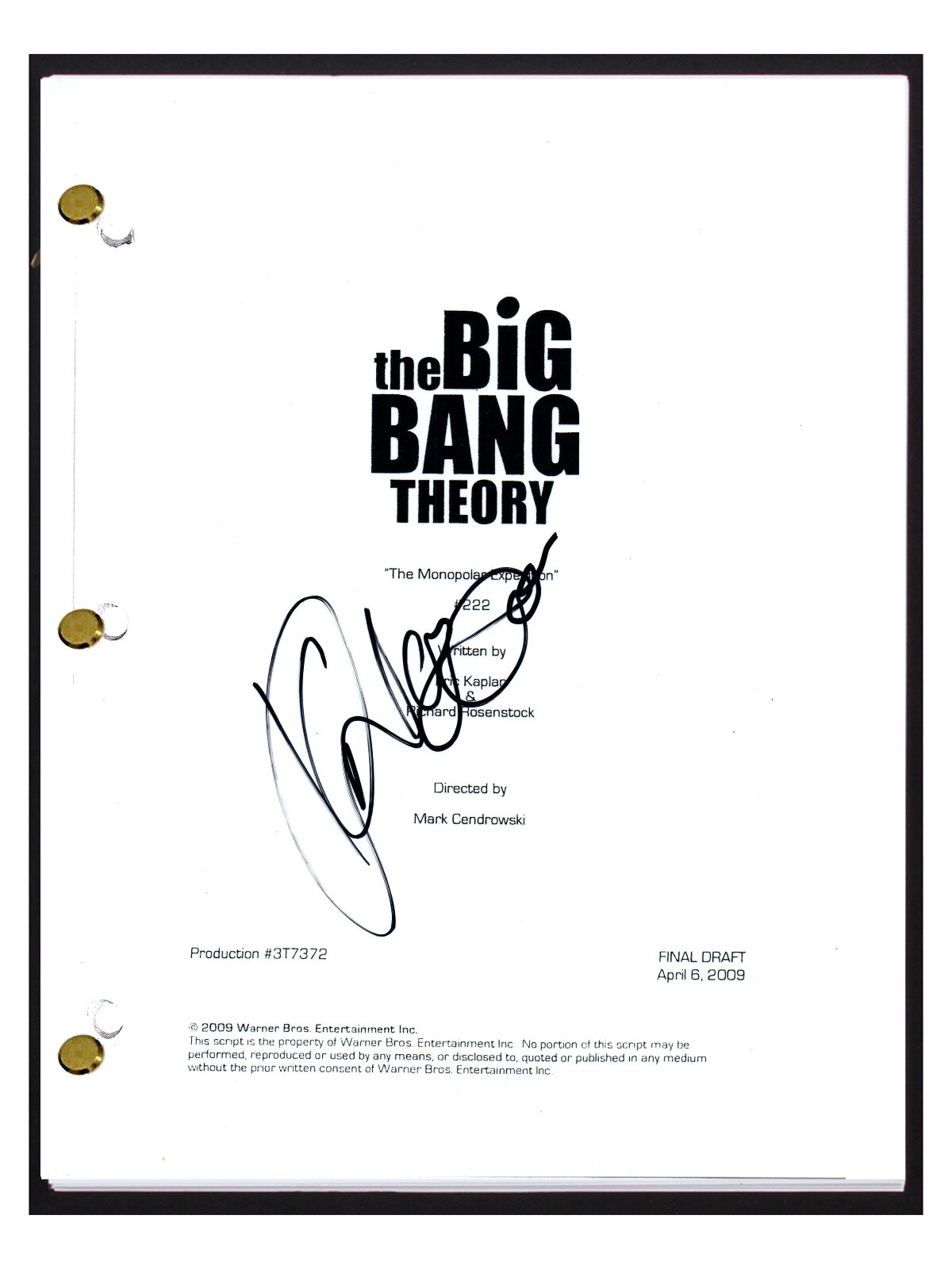 Kunal Nayyar Signed The Big Bang Theory Monopolar Expedition S2 E23 Script COA