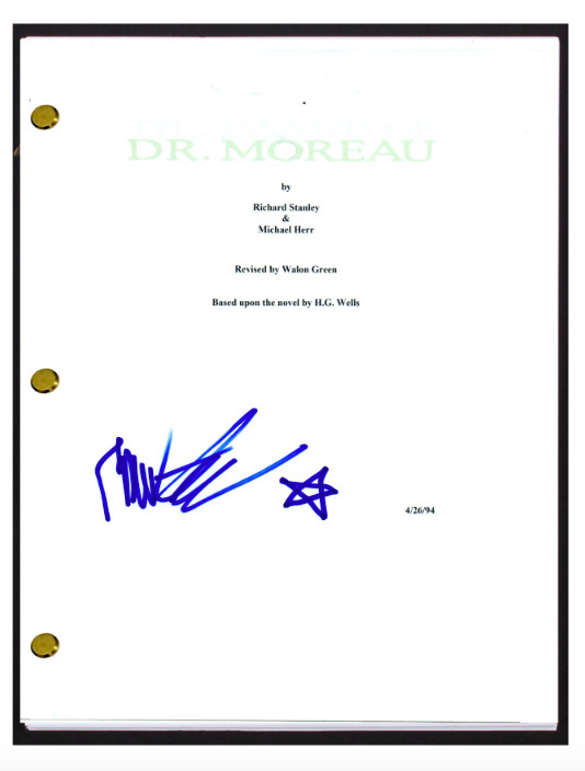 Richard Stanley Signed Autographed The Island of Dr. Moreau Movie Script COA