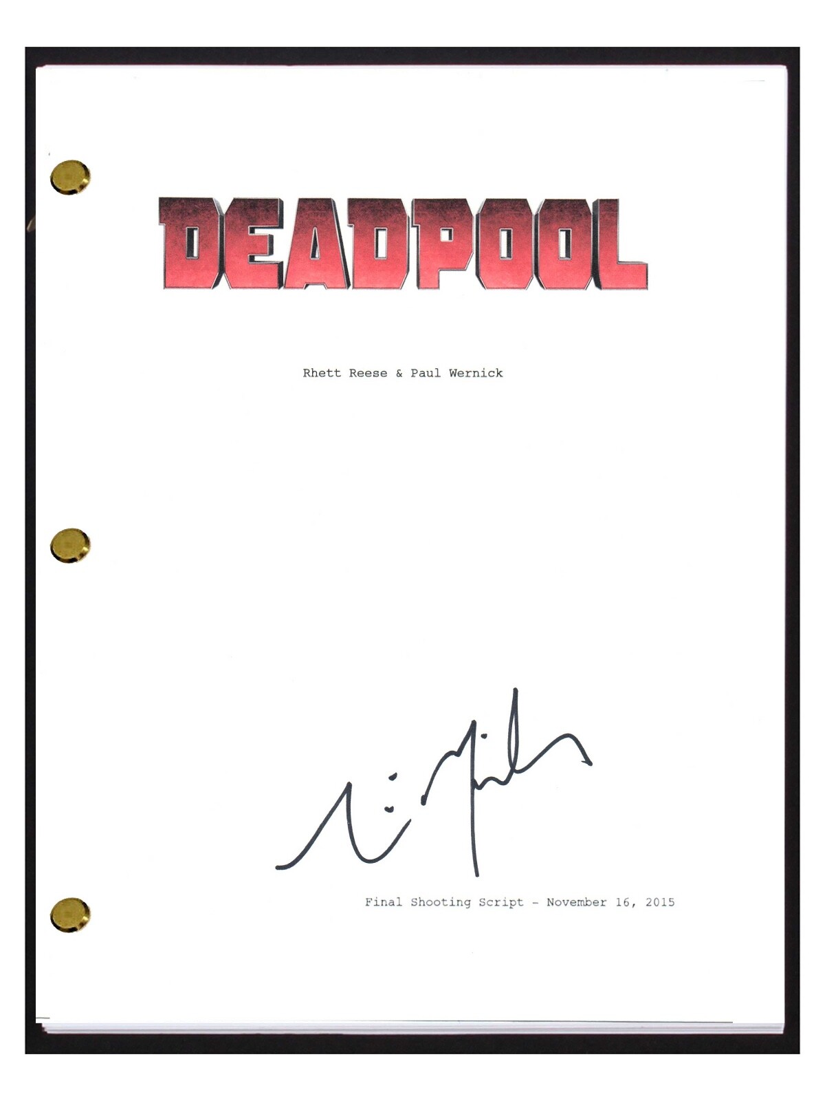 Tim Miller Signed Autographed DEADPOOL Movie Script Screenplay Director COA