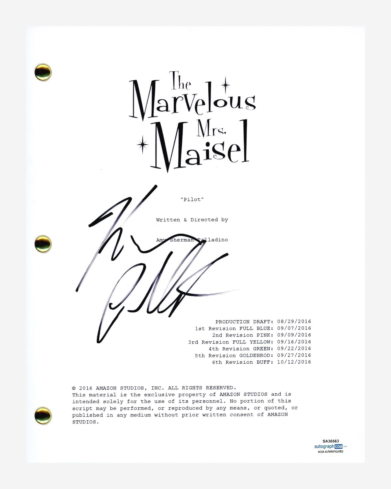 Kevin Pollak Signed Autographed The Marvelous Mrs Maisel Pilot Script ACOA COA