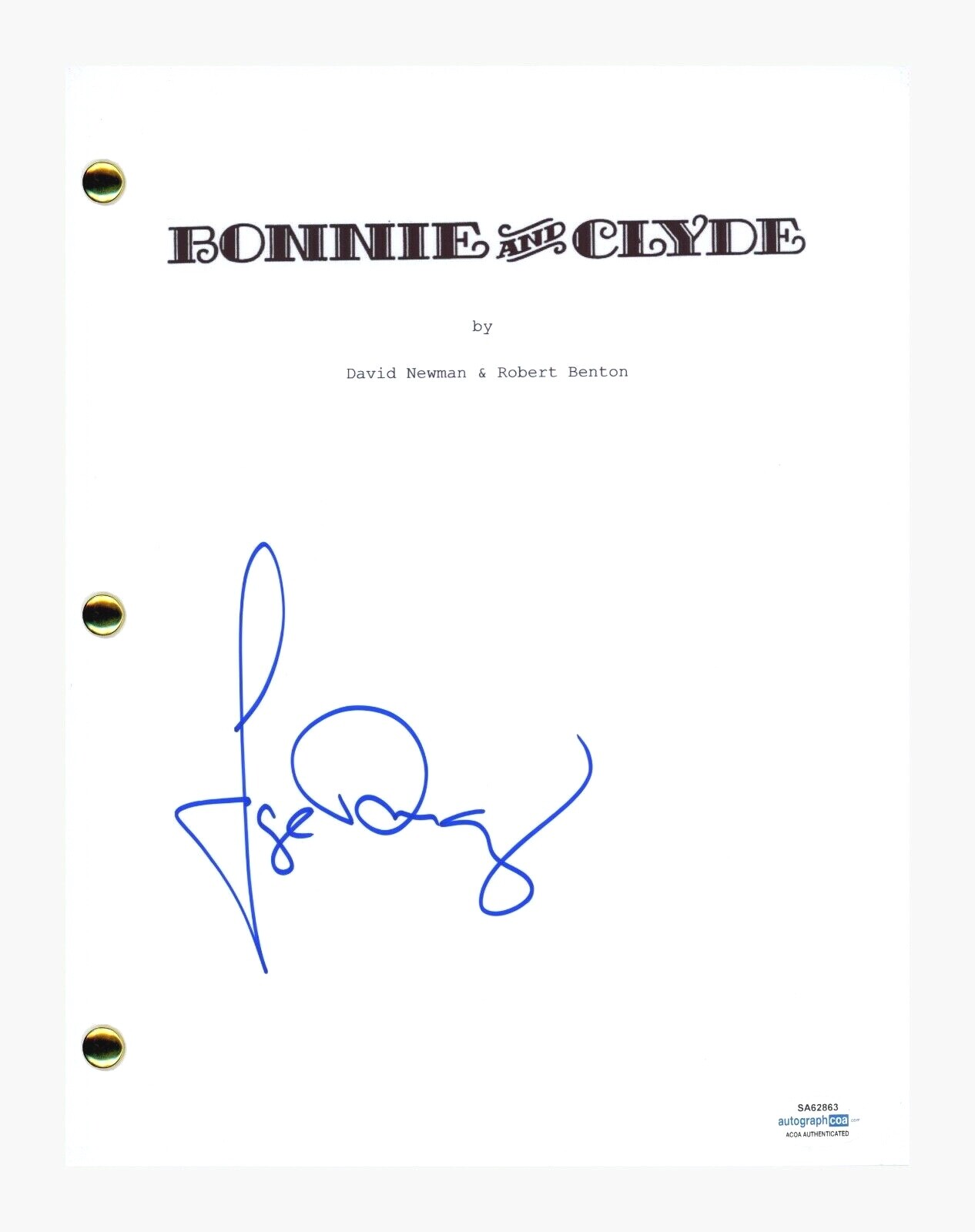 Faye Dunaway Signed Autographed Bonnie and Clyde Movie Script ACOA COA