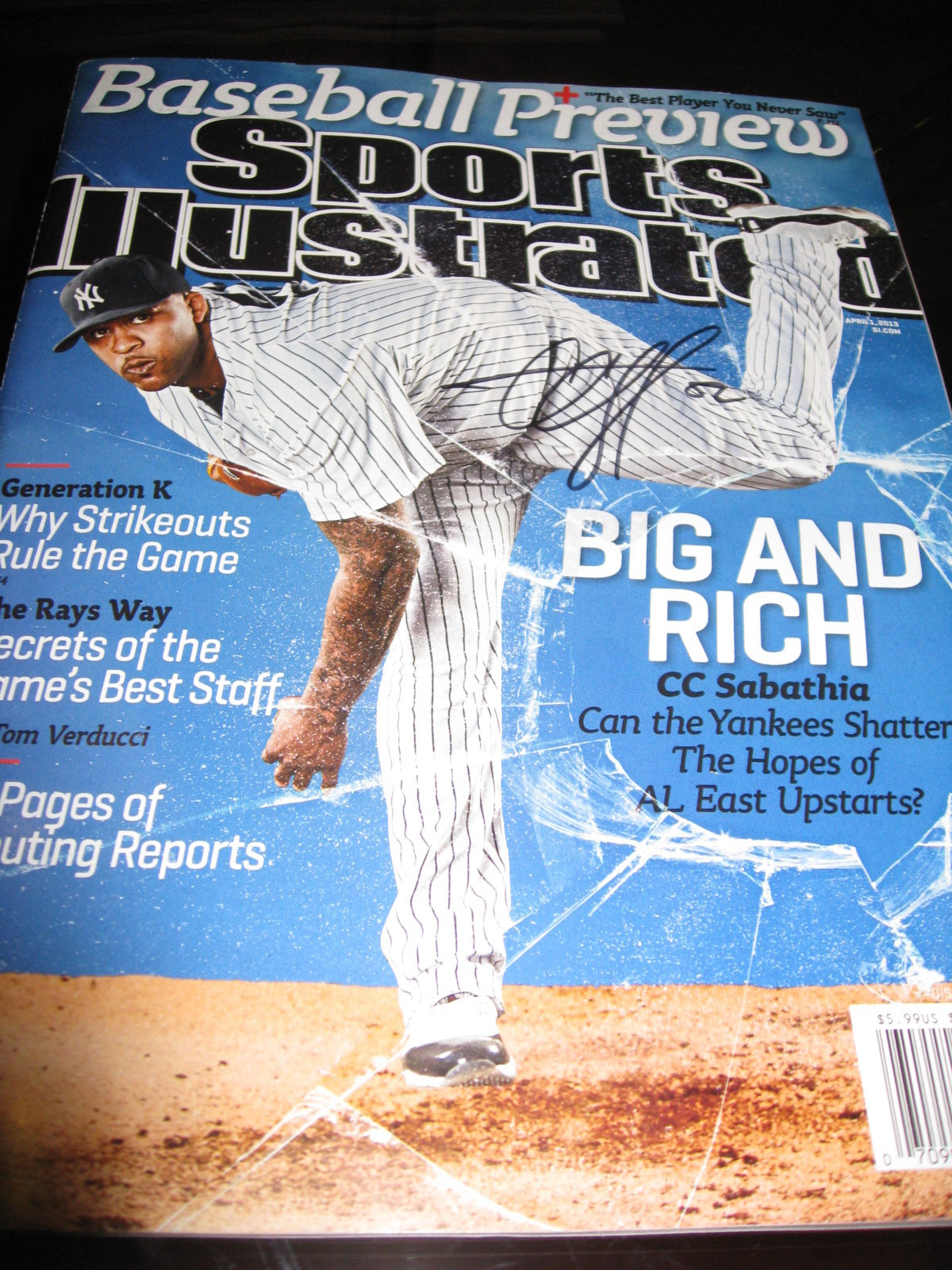 CC SABATHIA SIGNED AUTOGRAPH SPORTS ILLUSTRATED MAGAZINE NEW YORK YANKEES COA B