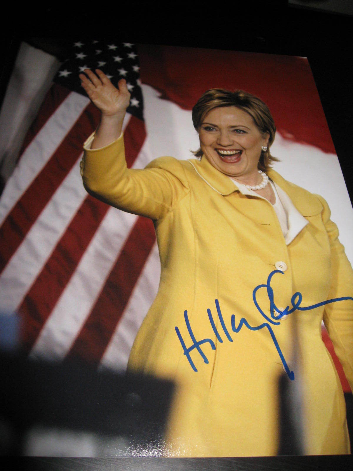HILLARY CLINTON SIGNED AUTOGRAPH 11x14 PHOTO AMERICAN FLAG FUTURE PRESIDENT X2