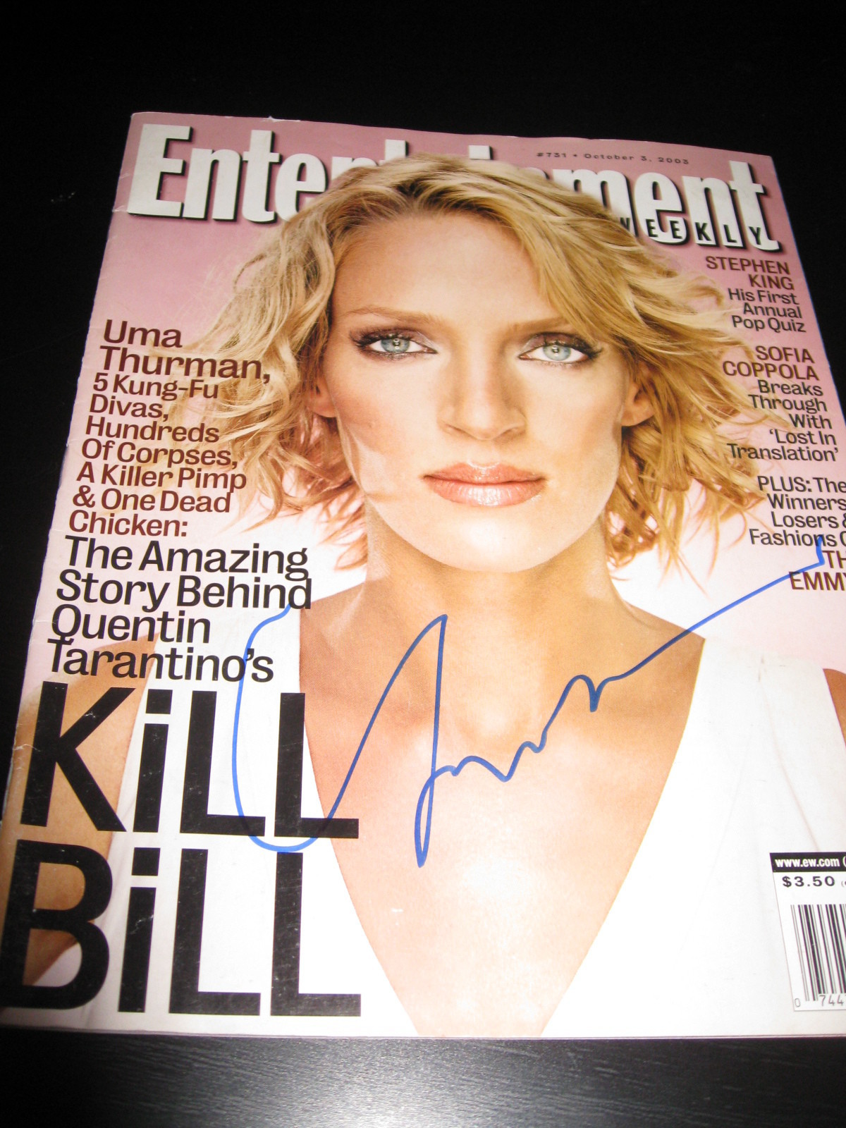 UMA THURMAN SIGNED ENTERTAINMENT WEEKLY MAGAZINE KILL BILL PROMO IN PERSON COA J