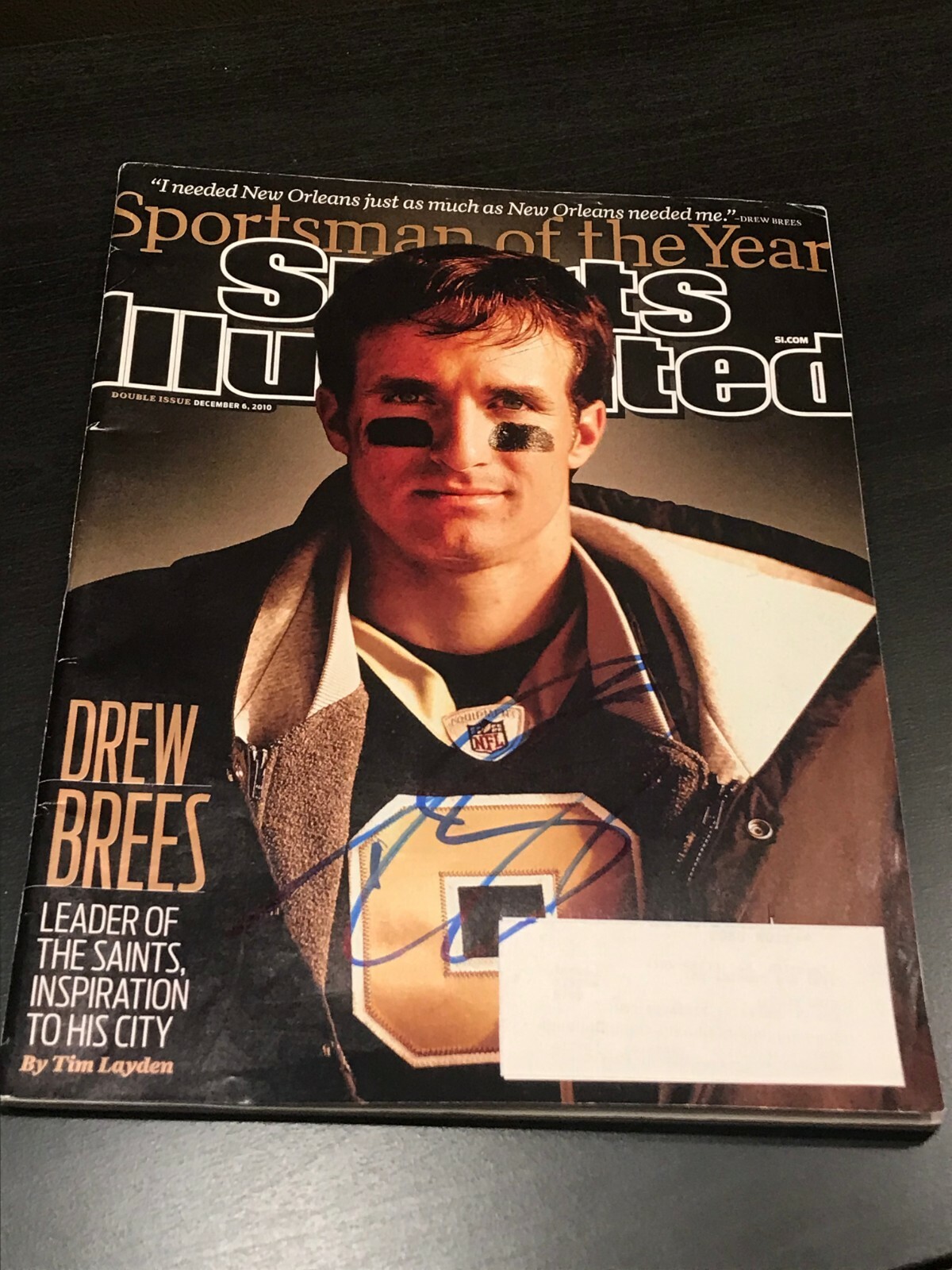 DREW BREES SIGNED AUTOGRAPH SPORTS ILLUSTRATED NEW ORLEANS SAINTS COA AUTO NY D