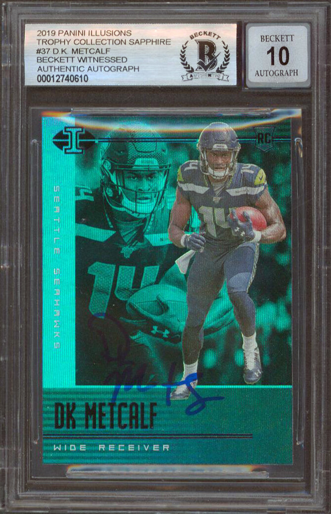 DK Metcalf Signed 2019 Panini Illusions Sapphire #37 RC Card Auto 10 BAS Slab