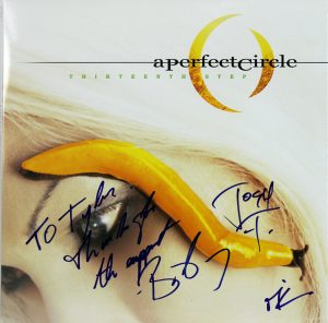 A PERFECT CIRCLE (3) KEENAN, HOWERDEL & FREESE SIGNED ALBUM COVER W/ VINYL BAS COLLECTIBLE MEMORABILIA