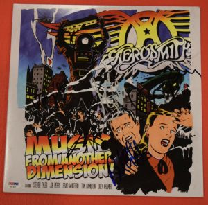 AEROSMITH COMPLETE BAND SIGNED MUSIC FROM ANOTHER DIMENSION RECORD ALBUM PSA COA COLLECTIBLE MEMORABILIA