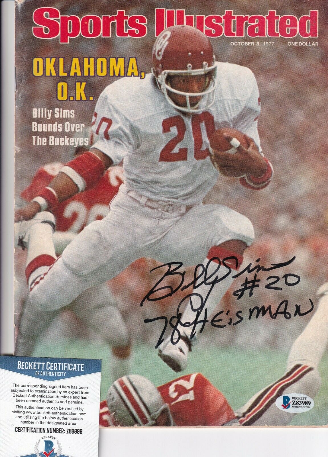 BILLY SIMS signed (OKLAHOMA SOONERS) 1977 Sports Illustrated BECKETT 