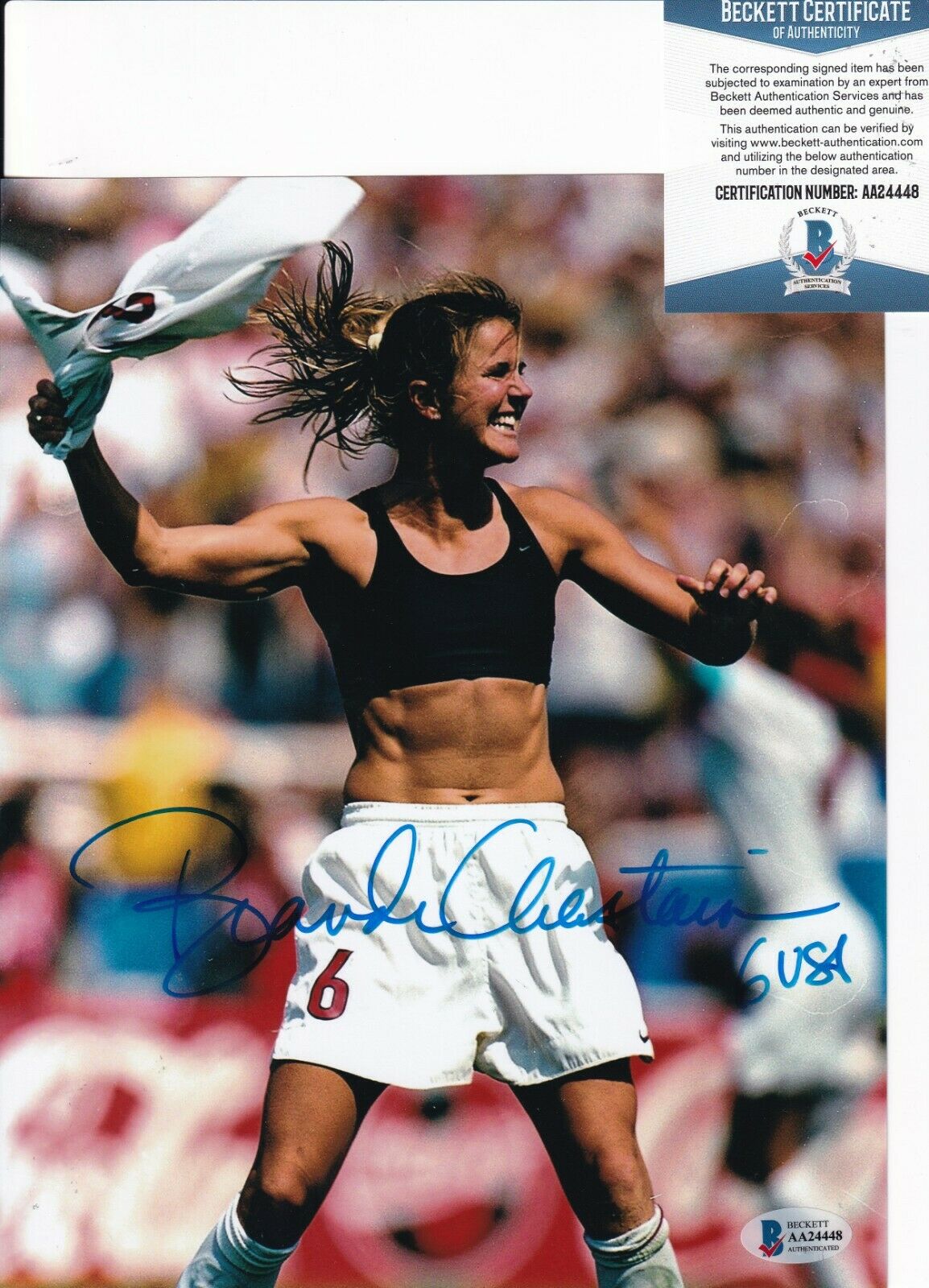 BRANDI CHASTAIN signed (TEAM USA) WOMEN'S SOCCER 8X10 photo BECKETT BAS ...