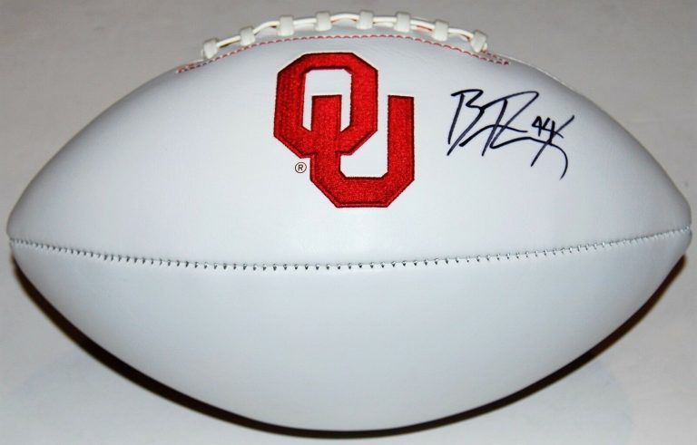 BRENDAN RADLEY-HILES SIGNED (OKAHOMA SOONERS) EMBROIDERED LOGO FOOTBALL W/COA C  COLLECTIBLE MEMORABILIA