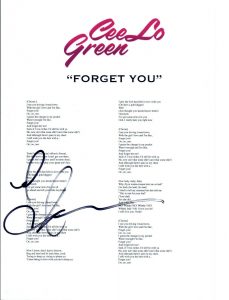 CEE LO GREEN SIGNED AUTOGRAPHED “FORGET YOU” MUSIC LYRIC SHEET COA VD COLLECTIBLE MEMORABILIA