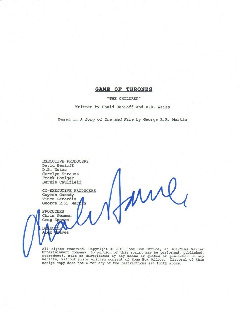 CHARLES DANCE SIGNED GAME OF THRONES “THE CHILDREN” EPISODE SCRIPT COA COLLECTIBLE MEMORABILIA