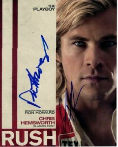 CHRIS HEMSWORTH AND RON HOWARD SIGNED AUTOGRAPHED RUSH PHOTO COLLECTIBLE MEMORABILIA