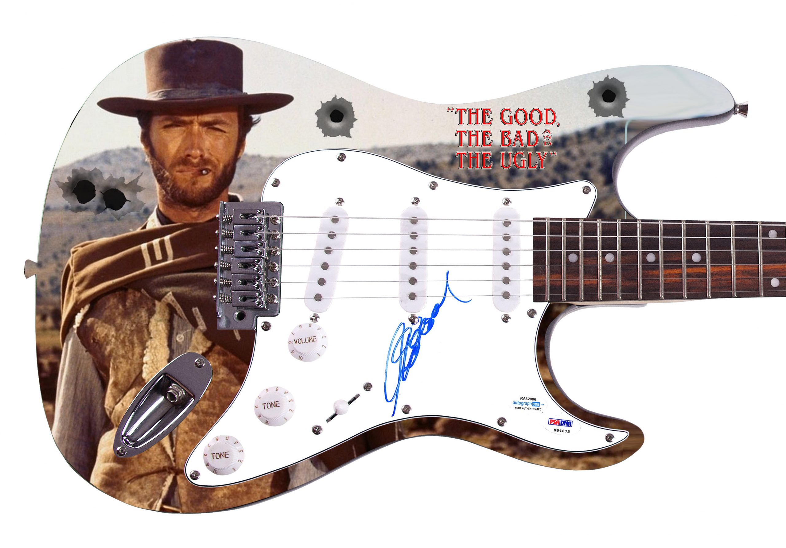 Clint Eastwood Autographed Signed Good Bad Ugly Photo Guitar ACOA Autographia