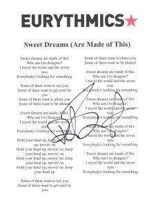 DAVE STEWART SIGNED EURYTHMICS SWEET DREAMS ARE MADE OF THIS LYRIC SHEET COA COLLECTIBLE MEMORABILIA