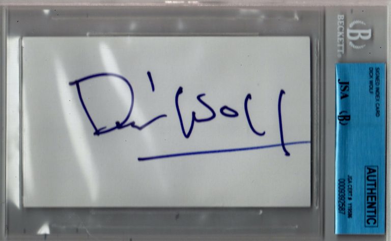 DICK WOLF SIGNED INDEX CARD JSA AUTHENTIC BECKETT SLABBED NBC LAW AND ORDER  COLLECTIBLE MEMORABILIA
