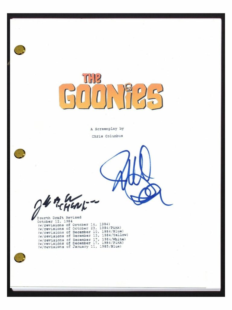 DIRECTOR RICHARD DONNER & JEFF COHEN CHUNK SIGNED THE GOONIES MOVIE SCRIPT COA COLLECTIBLE MEMORABILIA