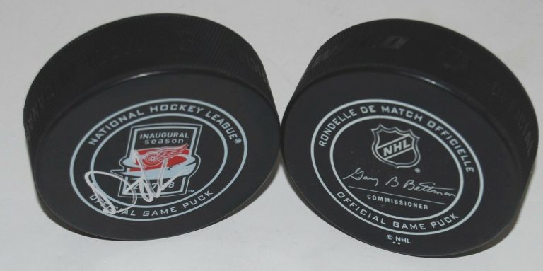 DOUG HOUDA SIGNED (DETROIT RED WINGS) 2017-18 INAUGURAL GAME PUCK W/COA LCA  COLLECTIBLE MEMORABILIA