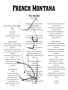 FRENCH MONTANA SIGNED AUTOGRAPHED NO STYLIST SONG LYRIC SHEET COA COLLECTIBLE MEMORABILIA