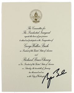 GEORGE W. BUSH AUTHENTIC SIGNED 8.5×11 2001 INAUGURATION INVITATION BAS #A39334 COLLECTIBLE MEMORABILIA
