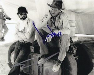 HARRISON FORD AND GEORGE LUCAS SIGNED AUTOGRAPHED INDIANA JONES PHOTO RARE COLLECTIBLE MEMORABILIA