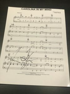 JAMES TAYLOR SIGNED AUTOGRAPH SHEET MUSIC CAROLINA ON MY MIND FIRE AND RAIN D COLLECTIBLE MEMORABILIA