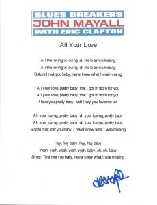 JOHN MAYALL SIGNED AUTOGRAPHED THE BLUESBREAKERS ALL YOUR LOVE LYRIC SHEET COA COLLECTIBLE MEMORABILIA