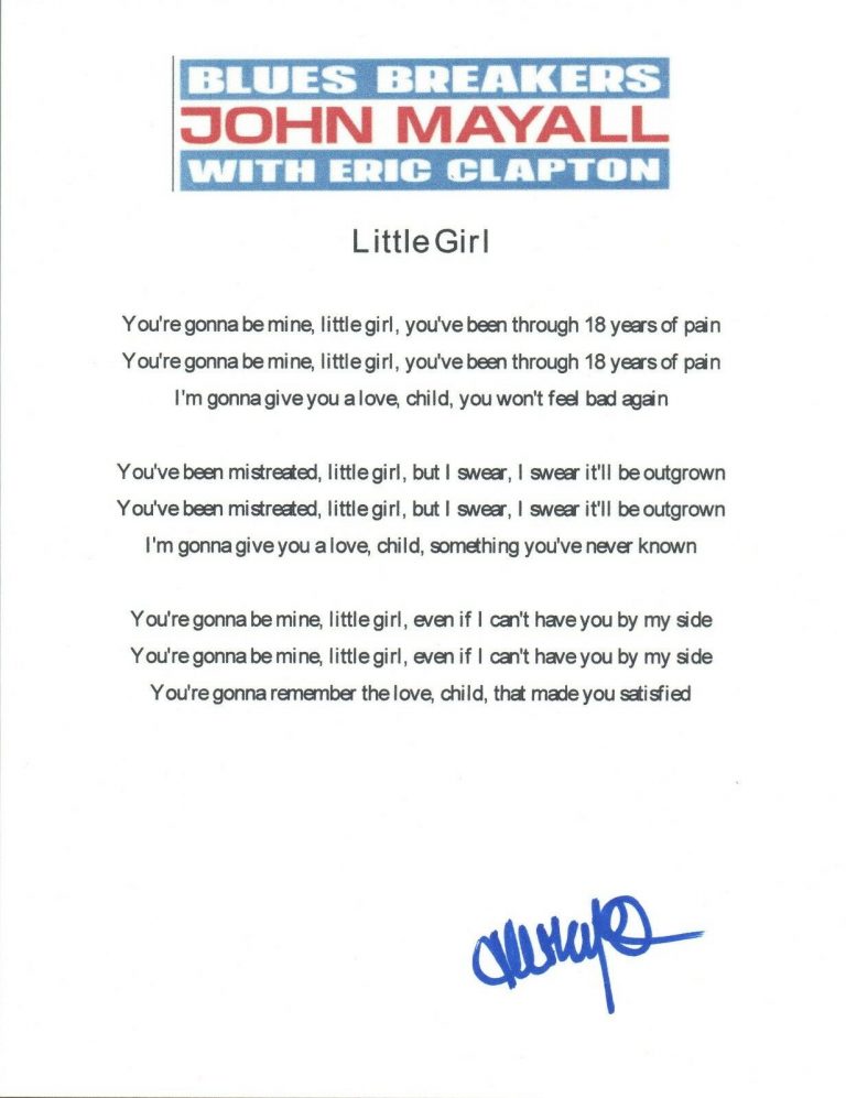 JOHN MAYALL SIGNED AUTOGRAPHED THE BLUESBREAKERS LITTLE GIRL LYRIC SHEET COA COLLECTIBLE MEMORABILIA