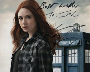 KAREN GILLAN AUTOGRAPHED SIGNED DOCTOR WHO AMY POND PHOTOGRAPH – TO JOHN COLLECTIBLE MEMORABILIA