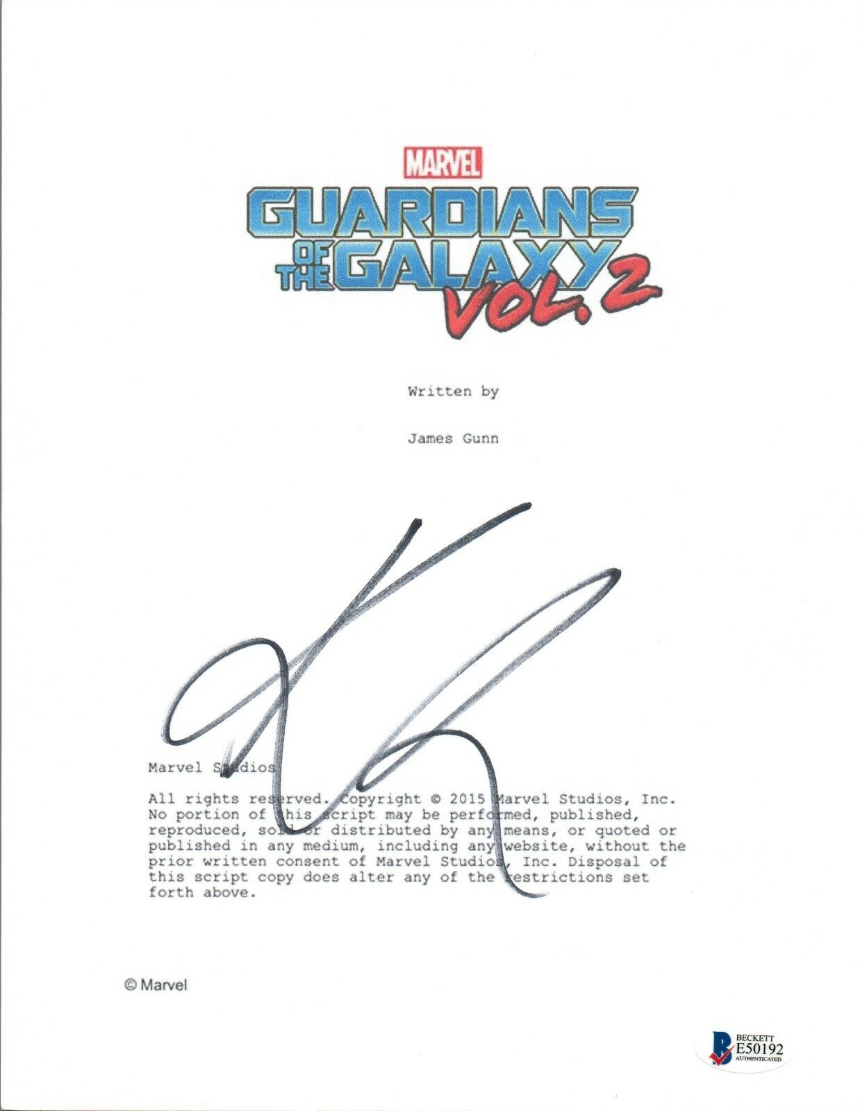 Volume 2 Script Karen Gillan Signed Autographed GUARDIANS OF THE GALAXY VOL. 2 Script ...