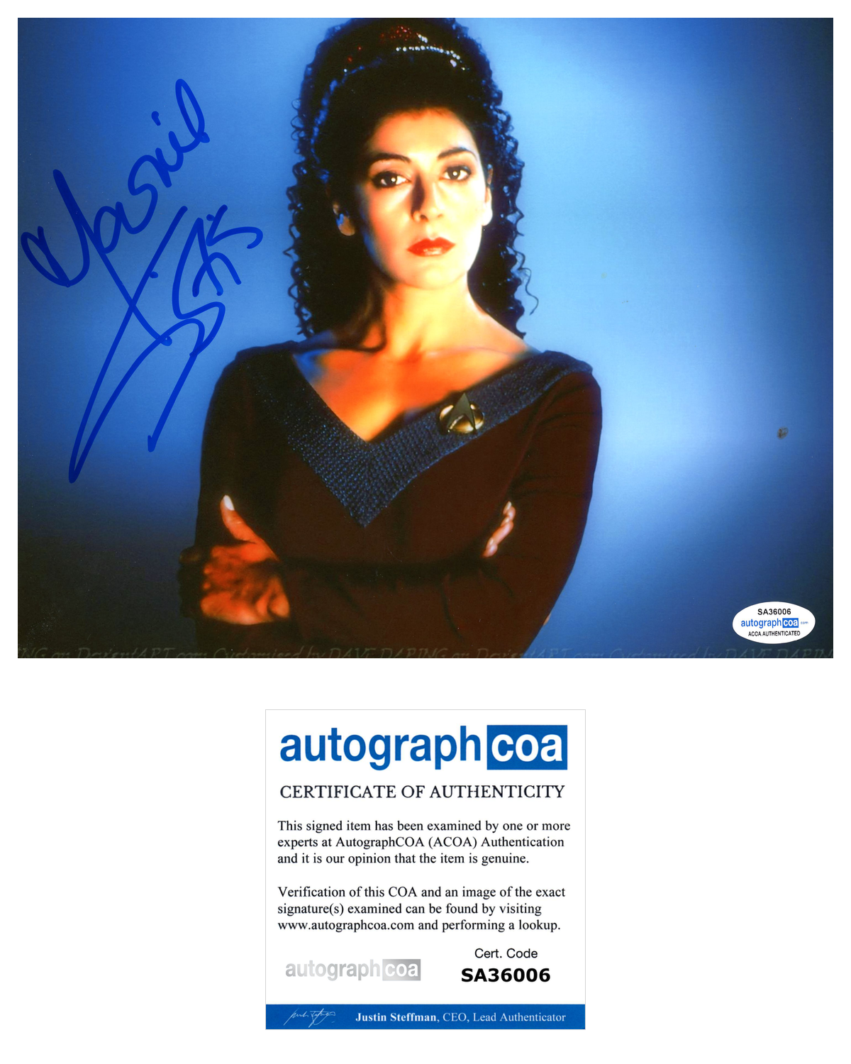 Marina Sirtis Signed Autographed 8x10 Photo Star Trek Actress Acoa Coa