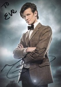 MATT SMITH AUTOGRAPHED SIGNED DOCTOR WHO PHOTOGRAPH POSTCARD – TO EVE COLLECTIBLE MEMORABILIA