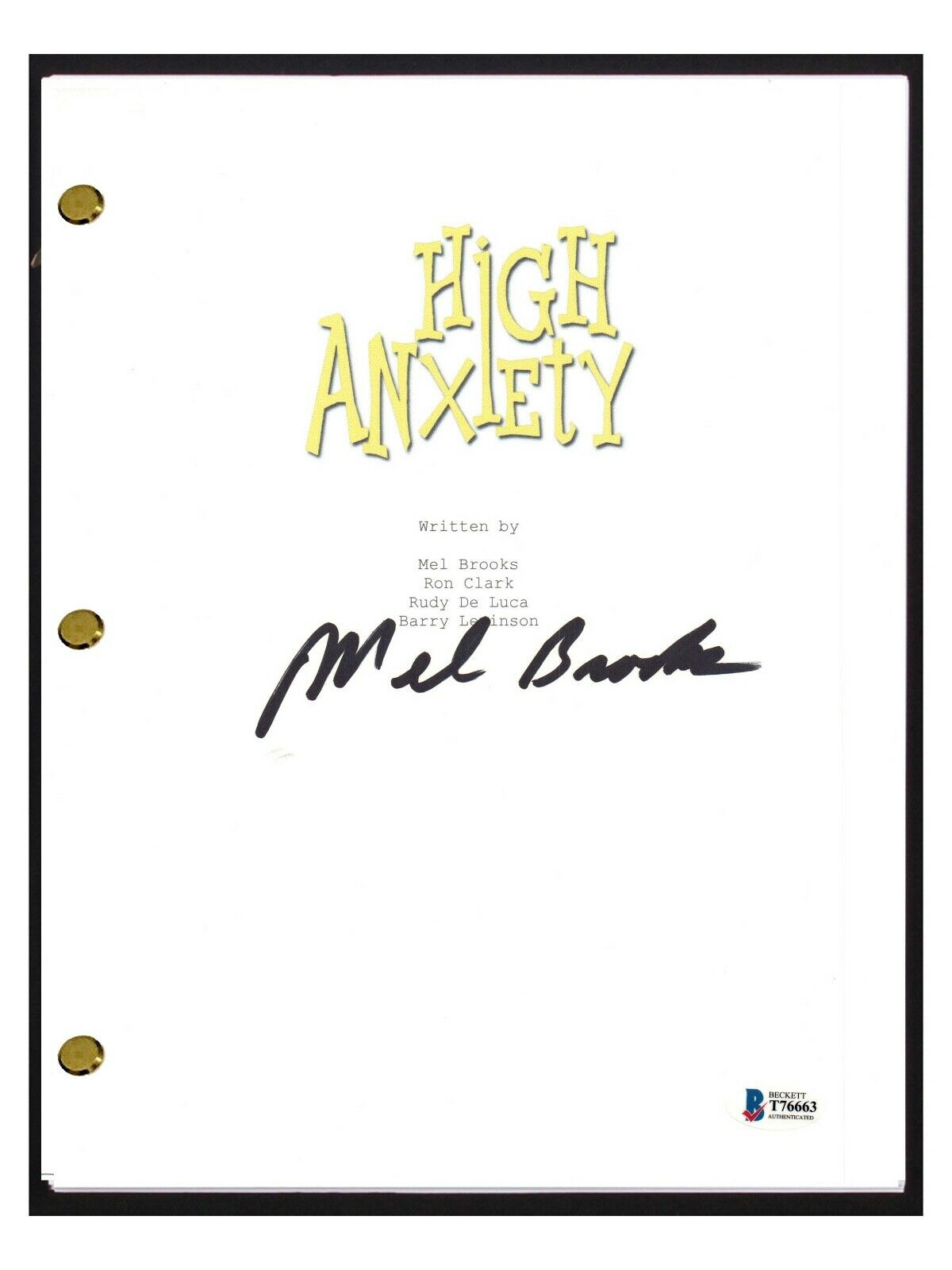 Mel Brooks Signed Autographed High Anxiety Movie Script Beckett Bas Coa