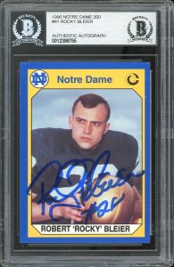 NOTRE DAME ROCKY BLEIER AUTHENTIC SIGNED 1990 NOTRE DAME 200 #41 CARD BAS SLAB COLLECTIBLE MEMORABILIA