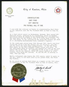 PACKERS BART STARR 1977 HALL OF FAME INDUCTION LETTER FROM CANTON OHIO COLLECTIBLE MEMORABILIA