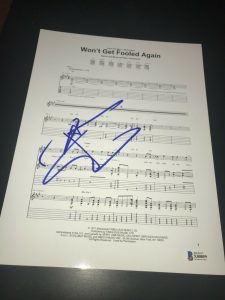 PETE TOWNSHEND SIGNED SHEET MUSIC THE WHO WONT GET FOOLED BECKETT BAS AUTO COA COLLECTIBLE MEMORABILIA