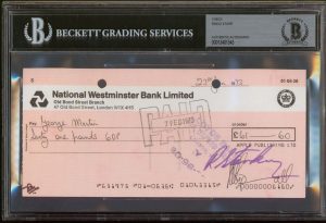 RINGO STARR THE BEATLES SIGNED 3.5×8 1973 APPLE PUBLISHING LTD CHECK BAS SLABBED COLLECTIBLE MEMORABILIA