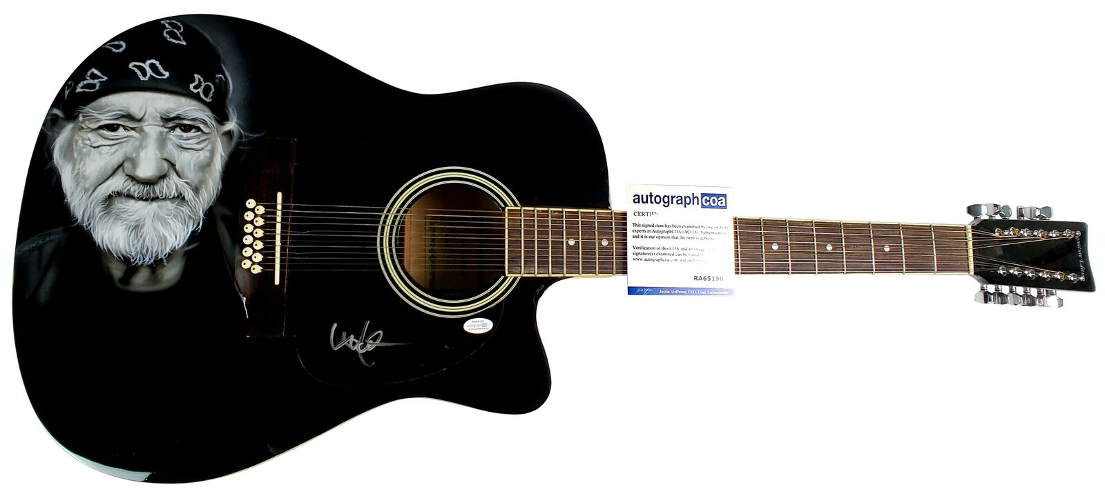 Willie Nelson Autographed Signed Custom Airbrushed Acoustic Guitar Acoa Autographia 
