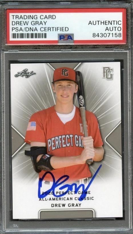 2020 Leaf Perfect Game Drew Gray Signed Card AUTO PSA Slabbed