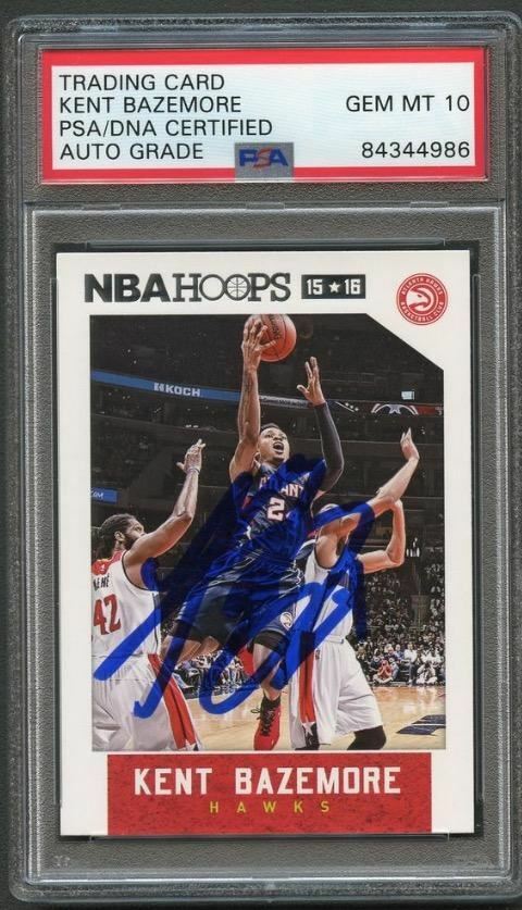 2015-16 NBA Hoops #72 Kent Bazemore Signed Card AUTO Grade 10 PSA Slabbed Hawks